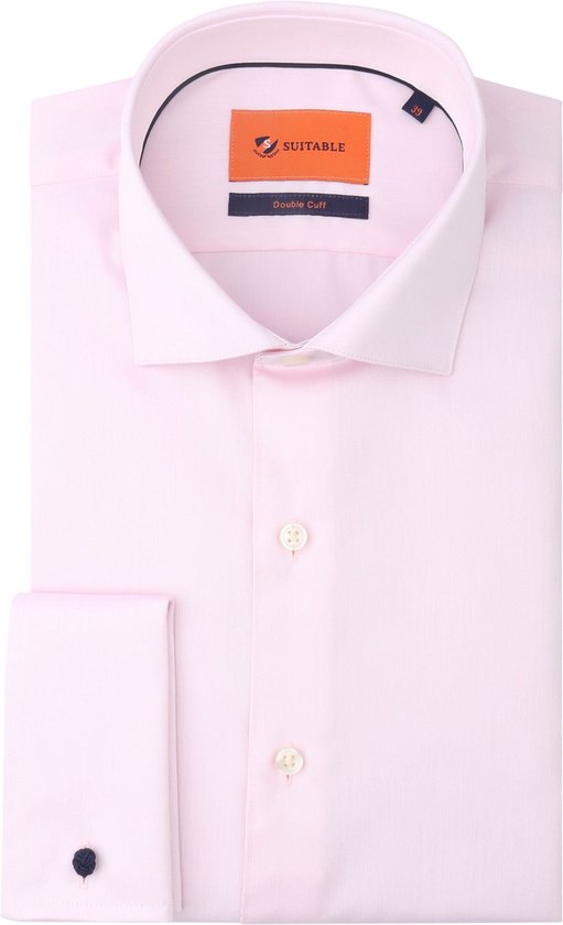 Suitable Overhemd Dubbel Manchet Roze - Maat 41 - Heren - Overhemden Formeel