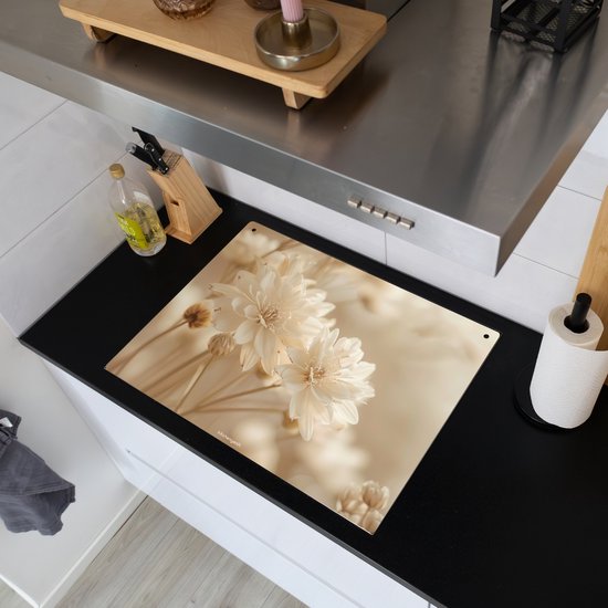 KitchenYeah® Protection plaque induction 70x52 cm - Fleurs - Beige - Nature - Protege plaque de cuisson - Couvre plaque induction - Protecteur d'induction - Cuisine