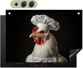 KitchenYeah® Inductie beschermer 75x52 cm - Kip - Koksmuts - Wit - Zwart - Kookplaataccessoires - Afdekplaat voor kookplaat & Spatscherm achterwand - Inductiebeschermer - Inductiemat - Inductieplaat mat - Keuken decoratie
