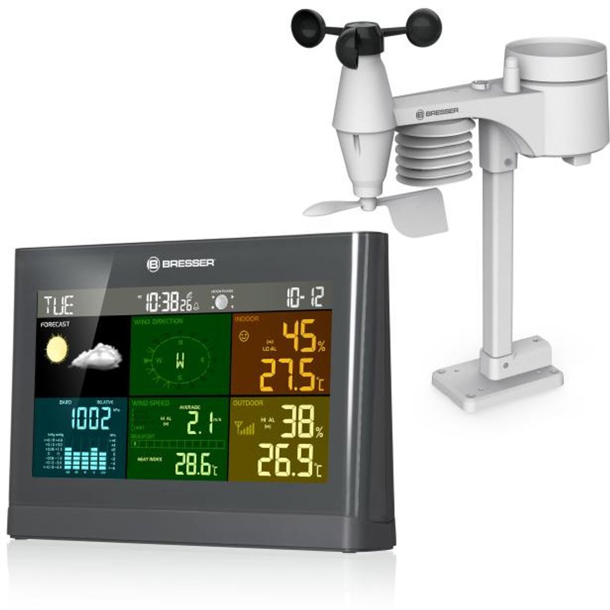 Bol.com Bresser Weerstation 5-in-1 - Met Multifunctionele Buitensensor - Met Regen- en Windmeter - Grijs aanbieding