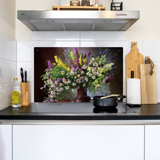 KitchenYeah® Protection plaque induction 85x52 cm - Nature morte - Bouquet - Fleurs - Protege plaque de cuisson - Couvre plaque induction - Protecteur d'induction - Cuisine
