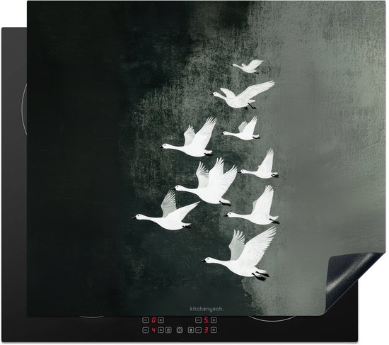 KitchenYeah® Inductie beschermer 60x52 cm - Vogels - Japandi - Groen - Kookplaataccessoires - Afdekplaat voor kookplaat - Inductiebeschermer - Inductiemat - Inductieplaat mat - Keuken decoratie