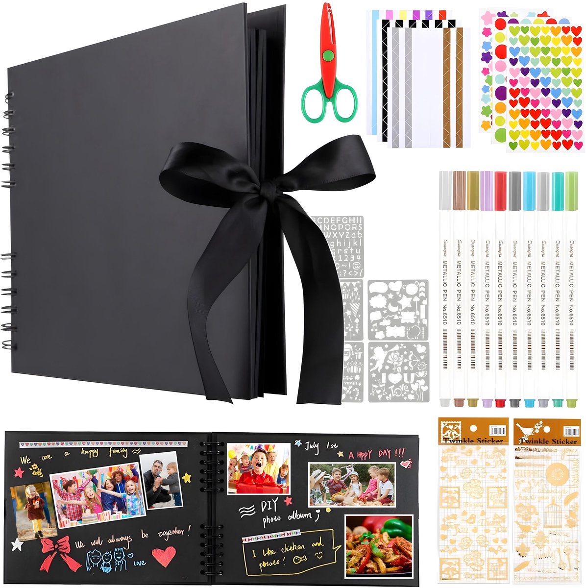 Imperatoris | Fotoboek/Plakalbum/Plakboek/Gastenboek/Scrapbook XL Set met Schaar - DIY Cadeau Fotoalbum 22 x 31 cm - 80 Bladzijdes - Mat Zwart