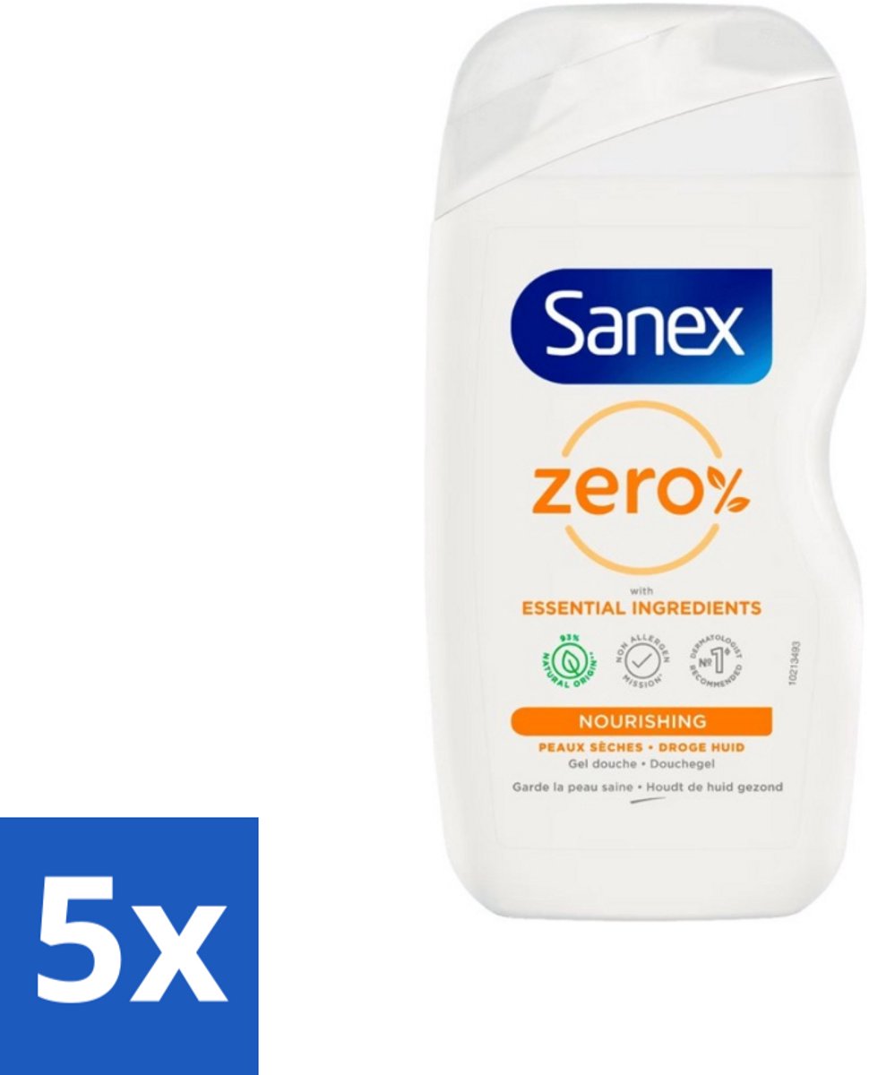 Sanex Zero% - Douchegel - Verzorgend - Natuurlijke Ingrediënten - Droge Huid - 400 ml - Bulkverpakking - 5 stuks
