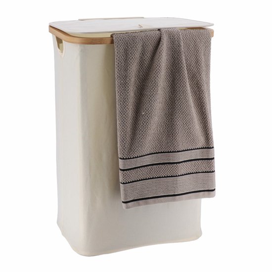 Panier à linge Tendance avec couvercle - bois de bambou - 70L - blanc naturel - 60 x 40 x 30 cm - tri du linge