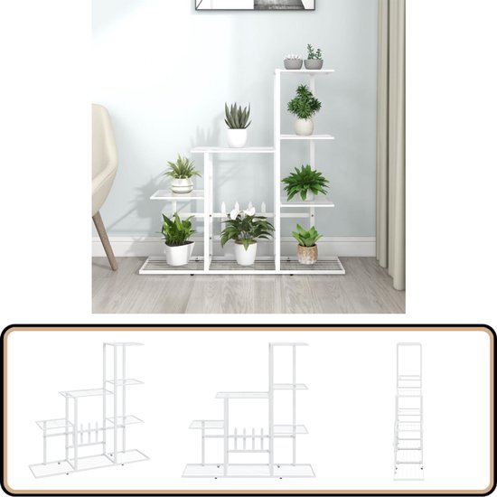 vidaXL Bloemenstandaard - 94,5x25x88 cm - Wit metaal Plantenstandaard - Metalen Plantendrager - Witte Plantenstandaard - Binnenplanten Standaarde - Bloemenpotten Standaard