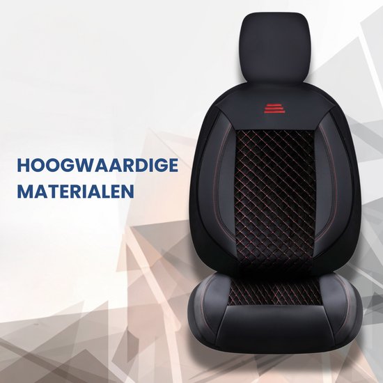 Housses de siège de voiture pour Volkswagen T-Roc 2017 sur mesure| Ensemble de 2 pièces | Siège conducteur + passager série AIS | AIS101 | Zwart avec coutures rouges