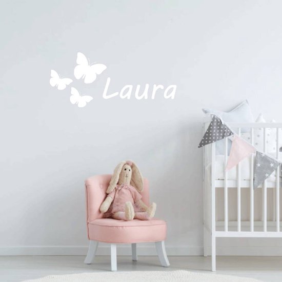 Sticker Muursticker Papillons avec Prénom - Or - 120 x 53 cm - stickers naam bébé et crèche animaux - Muursticker4Sale