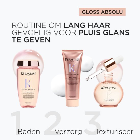 Kérastase Gloss Absolu Anti-Frizz Trio + 2 Cadeaus - Shampoo 250ml & Conditioner 250ml & Glaze Drops Haarolie 45ml + Shampoo 80ml & Conditioner 75ml cadeau - Voor Lang Haar Gevoelig voor Pluis - Met Hyaluronzuur