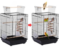 VELTRR® Luxe Grootte Papegaaienkooi op Wielen - Parkietenkooi - Grote Vogelkooi voor Binnen - Inclusief Speelgoed - Met Badhuis - Zwart