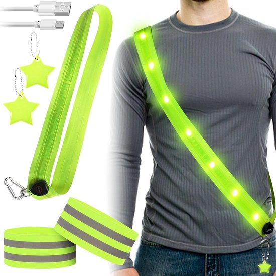 LED Reflecterende Riem Wandeluitrusting, Veiligheidslicht Voor Wandelaars S Nachts Veiligheid Oplaadbare Reflecterende R