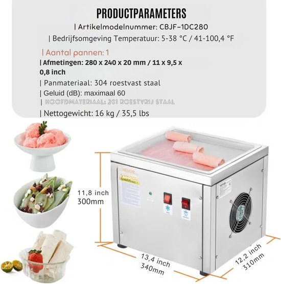 Professionele Rolijs Machine - Schepijs machine - RVS - 28x24 cm van Pro — afbeelding 2