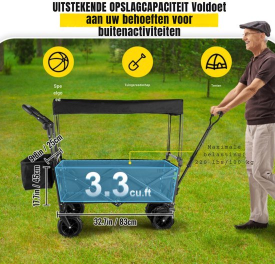 Opvouwbare Bolderkar - 220L Capaciteit - Zwart - Kinderenvervoer - 150KG Belastbaar — afbeelding 2