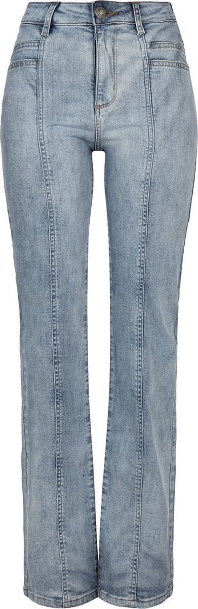 Urban Classics Damesbroek met hoge taille recht model slit lichtblauw gewassen Blaus