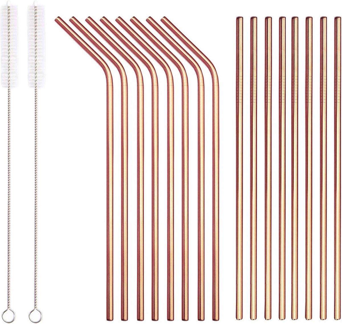 Herbruikbare Koper Roestvrijstalen Rietjes Set - 18-Delig - 85 Inch - Draagtas - Borstels