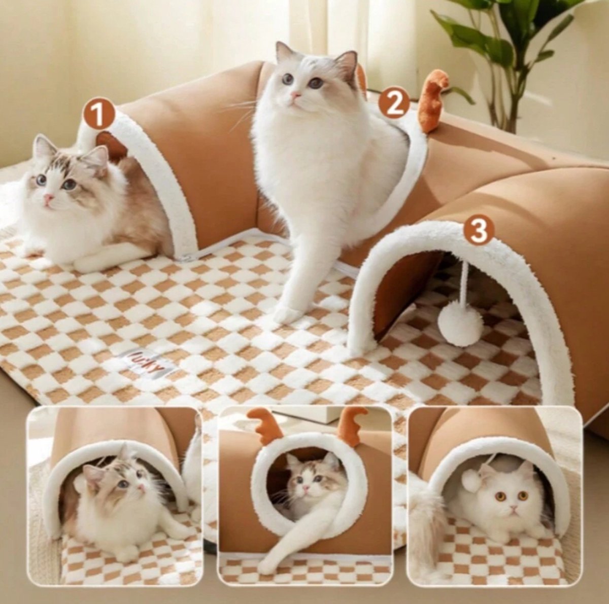 3-in-1 Kattentunnel, Grote Katten, 150 Cm, Verstelbare Vorm S/C