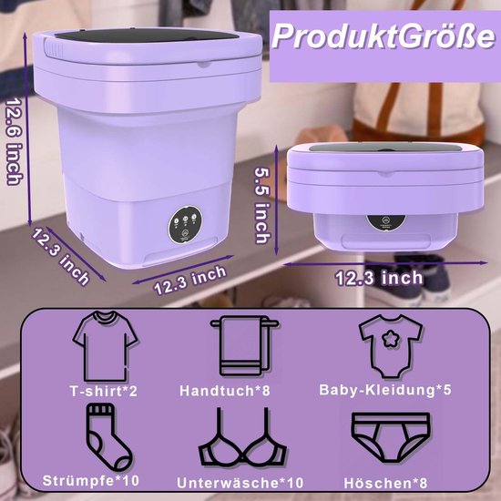 CLEANmaxx Mini-wasmachine, Ideaal Voor Onderweg | Mobiele Wasmachine Met 2 Wasprogrammas En Een Centrifuge Opvouwbaar En Stil Voor Maximaal 1 Kg Wasgoed Geschikt Voor Kamperen En Reizen