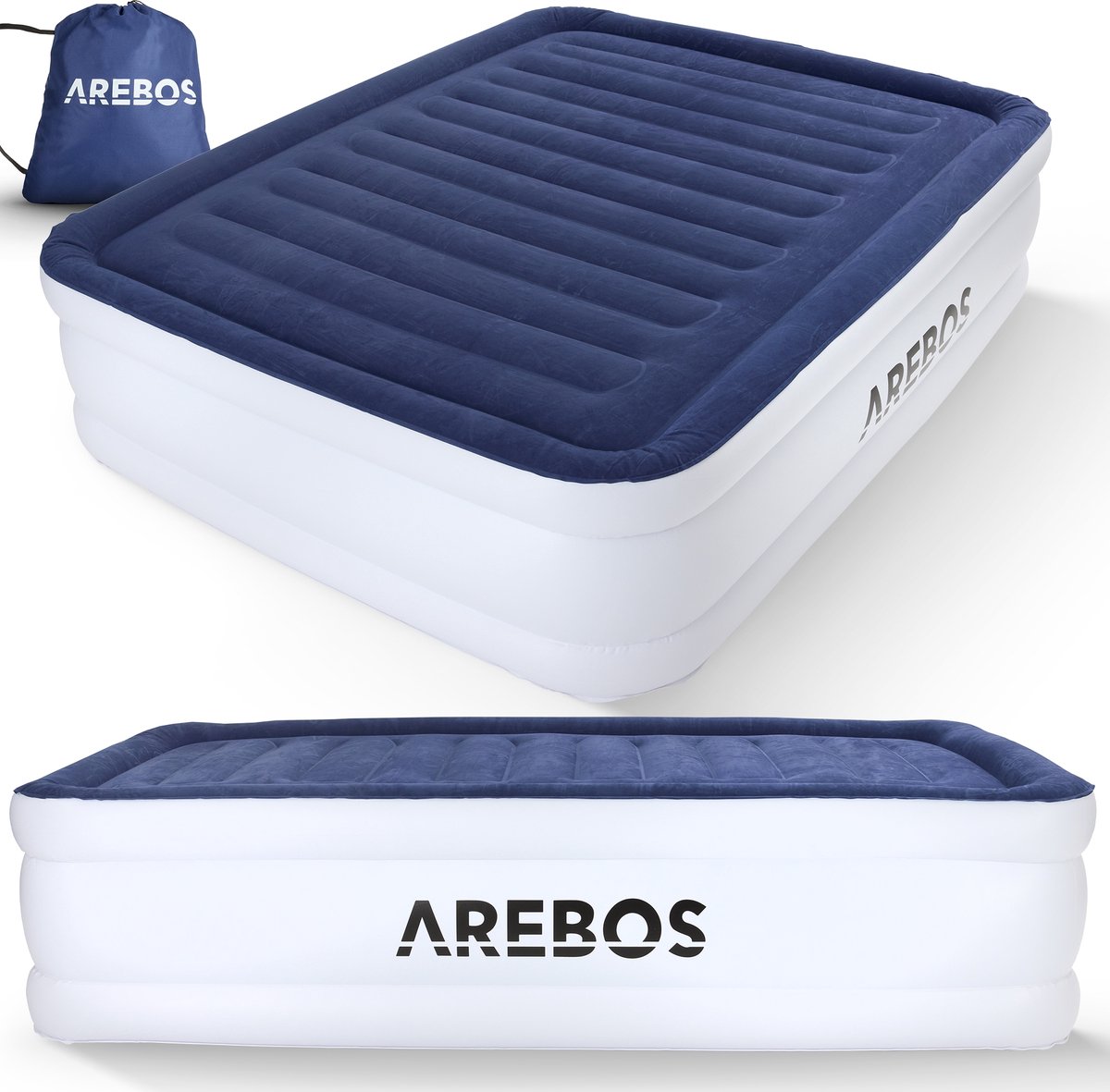 AREBOS Luchtbed - Luchtbed 2 persoons - Luchtbed met ingebouwde pomp - Incl. Draagtas en Reparatiekit - 203 × 152,5 × 51