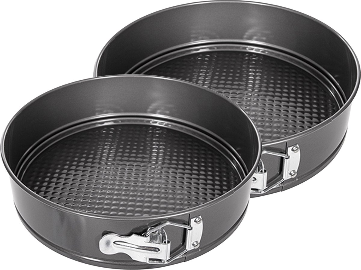 Bak/springvormen - 2x stuks - metaal - zilvergrijs - 26 en 22 cm - bakgerei - taarten