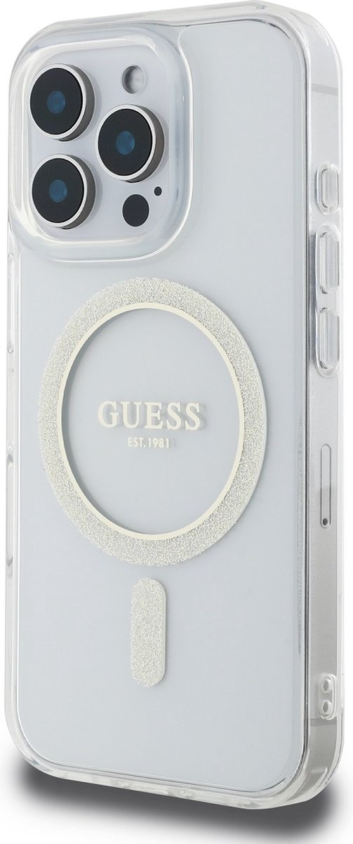GUESS, Magsafe hoesje Geschikt voor Apple iPhone 16 Pro met glittercirkel, Transparant