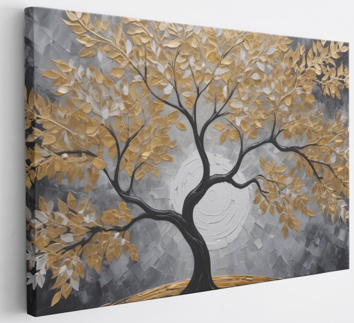 Saammp Canvas Schilderij - Winterboom met de maan - Abstract - 150x100 - Foto op canvas - Wanddecoratie - Muurdecoratie Woonkamer - Slaapkamer decoratie - Canvas Print Multicolor