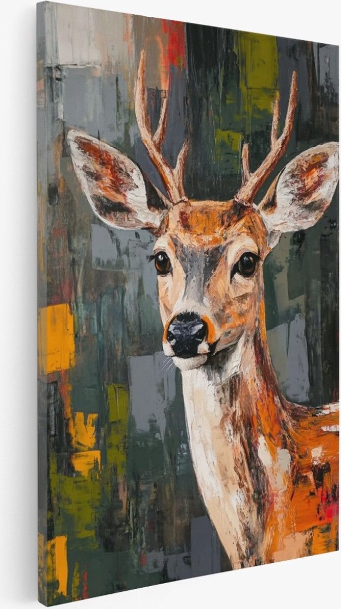 Saammp Canvas Schilderij - Hert - penseelstreken - Abstract - Dieren - Natuur - 30x40 - Foto op canvas - Wanddecoratie - Muurdecoratie Woonkamer - Slaapkamer decoratie - Canvas Print Multicolor