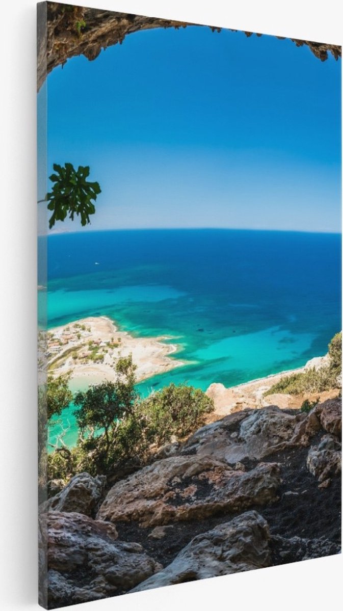 Saammp Canvas Schilderij - Kust vanuit een grot - Landschap - Natuur - 20x30 - Foto op canvas - Wanddecoratie - Muurdecoratie Woonkamer - Slaapkamer decoratie - Canvas Print Multicolor