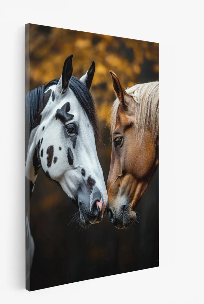 Saammp Canvas Schilderij - 2 Paarden - Natuur - Dieren - Liefde - 20x30 - Foto op canvas - Wanddecoratie - Muurdecoratie Woonkamer - Slaapkamer decoratie - Canvas Print Multicolor