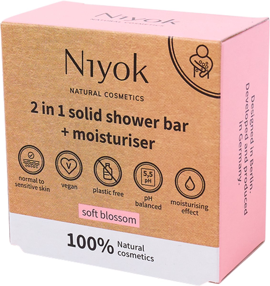 Niyok Soft Blossom - 2-in-1 Soapbar + Moisturiser - 80G - Bloemige Geur - Hydraterend - Plasticvrij