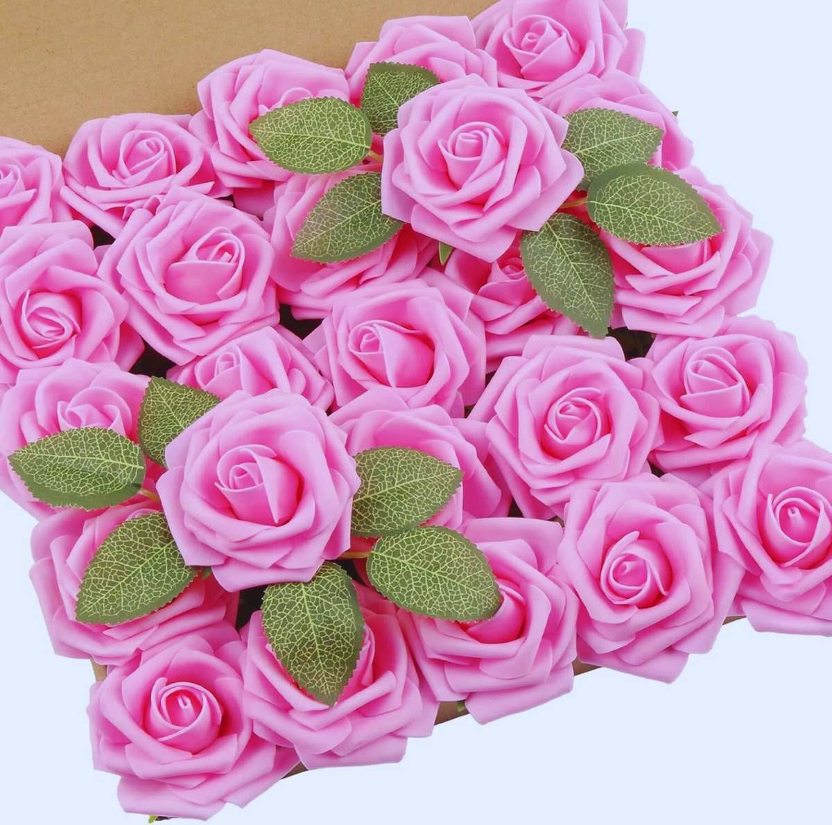BOG 25 Stuks Kunstmatige Rozen Bloemen - Neprozen Met Stengels - Echte Aanraking Schuim Bloemen Voor Doe-Het-Zelf Bruiloft Boeket - Babyshower Middelpunt Bloemstuk - Feest Woondecoratie (Roze) Pink