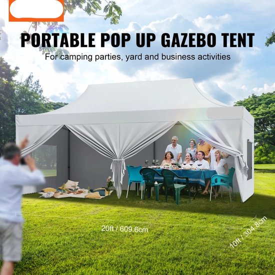 Tent - Luifel - Campingtent - Partytent - Pop-up luifel - Instant luifel - Verwisselbare zijwanden - Draagbaar - Gazebo UV-bestendig - Waterdichte tenten voor buitenevenementen Party - 10x20ft - Zilver van Merkloos — afbeelding 4