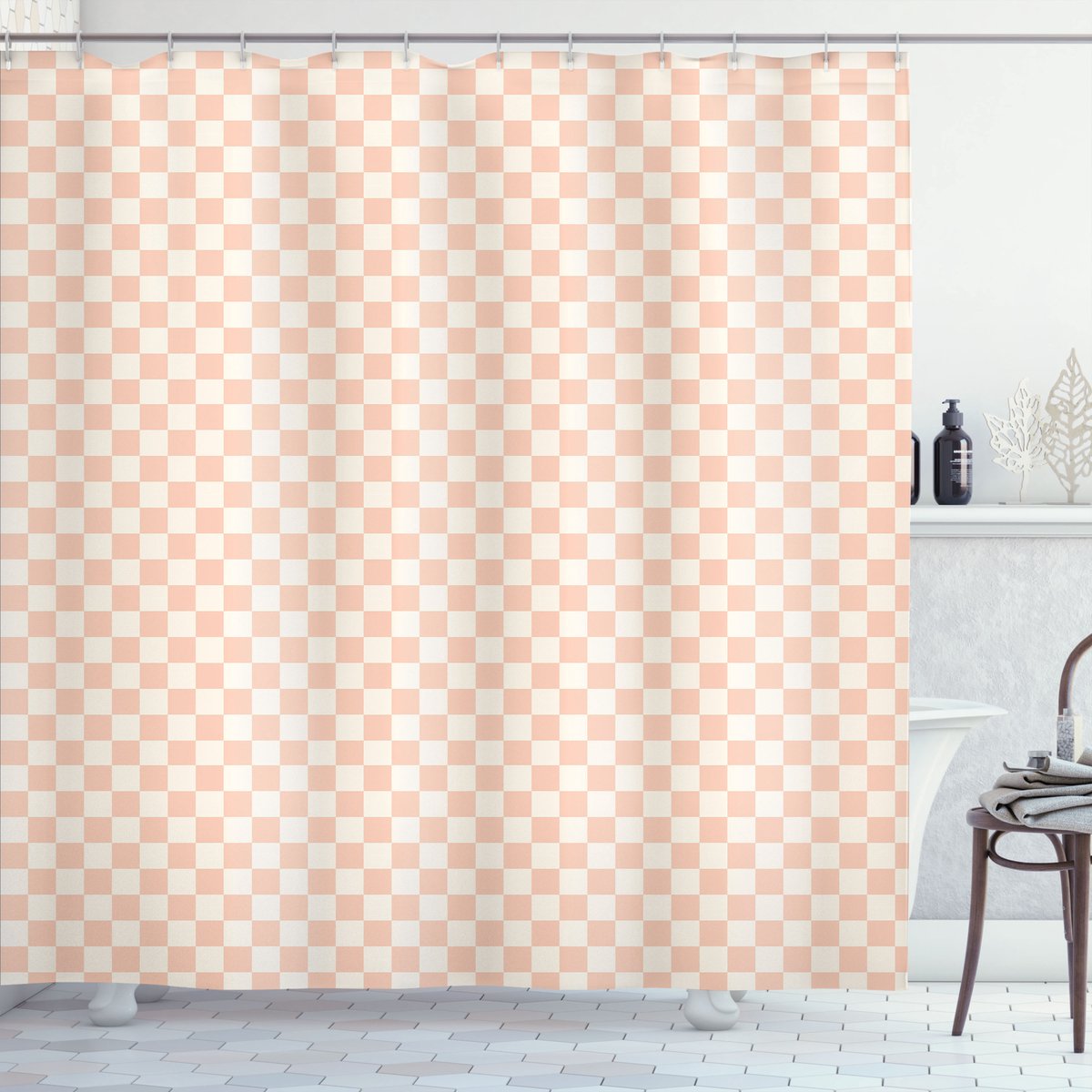 New Bed Geometrisch Moderne roze vierkanten Douchegordijn Badkamer Decor Set met Haakjes, 120 cm B x 200 cm L
