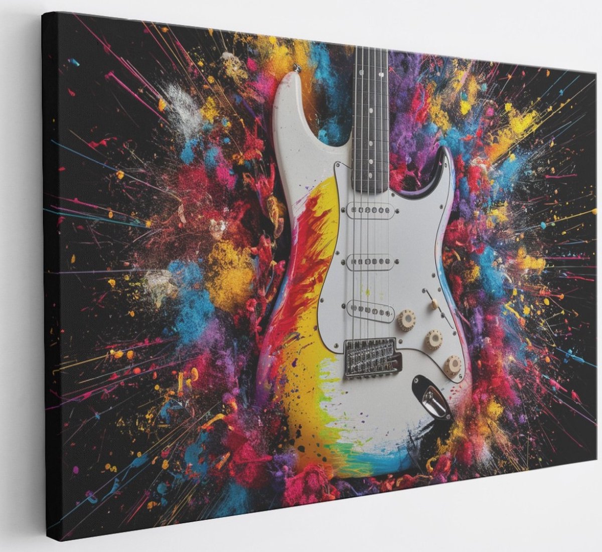 Saammp Canvas Schilderij - Gitaar - Abstract - 45x30 - Foto op canvas - Wanddecoratie - Muurdecoratie Woonkamer - Slaapkamer decoratie - Canvas Print Multicolor