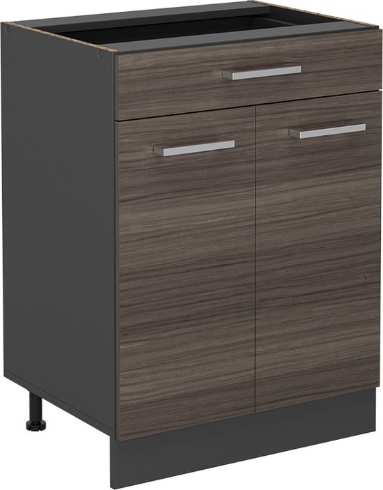 Vicco - Keuken R-line - Rood/antraciet - Werkblad Eik, 300 X 207 X 60 Cm