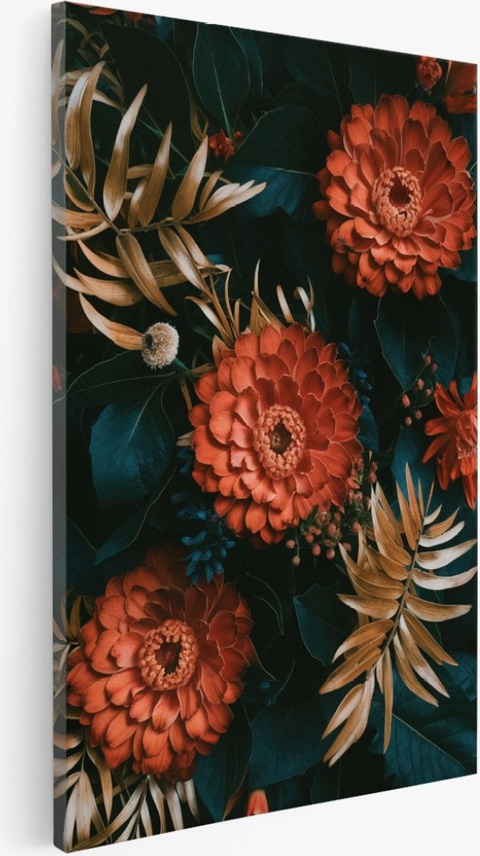 Saammp Canvas Schilderij - Natuur - 3 Rode bloemen - 75x100 - Foto op canvas - Wanddecoratie - Muurdecoratie Woonkamer - Kantoor Decoratie Multicolor