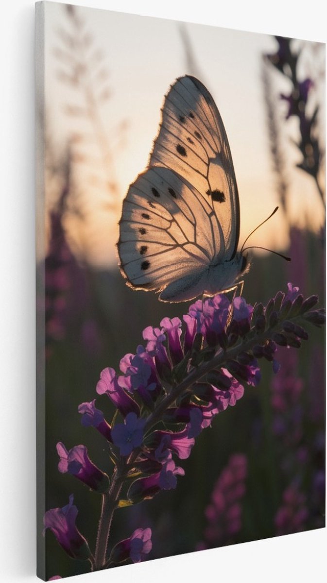 Saammp Canvas Schilderij - vlinder op lavendel - Abstract - Bloemen - 40x50 - Foto op canvas - Wanddecoratie - Muurdecoratie Woonkamer - Kantoor Decoratie Multicolor