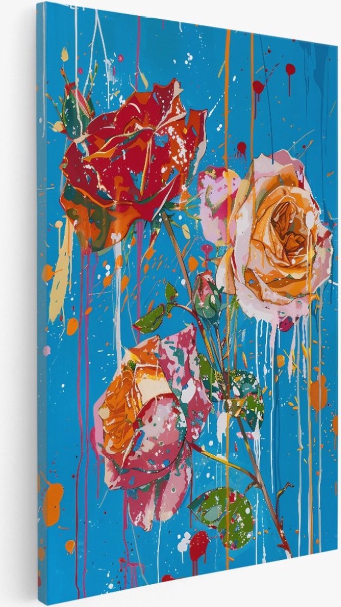 Saammp Canvas Schilderij - Kleurrijke Rozen - bloemen - Abstract - 60x90 - Foto op canvas - Wanddecoratie - Muurdecoratie Woonkamer - Kantoor Decoratie Multicolor