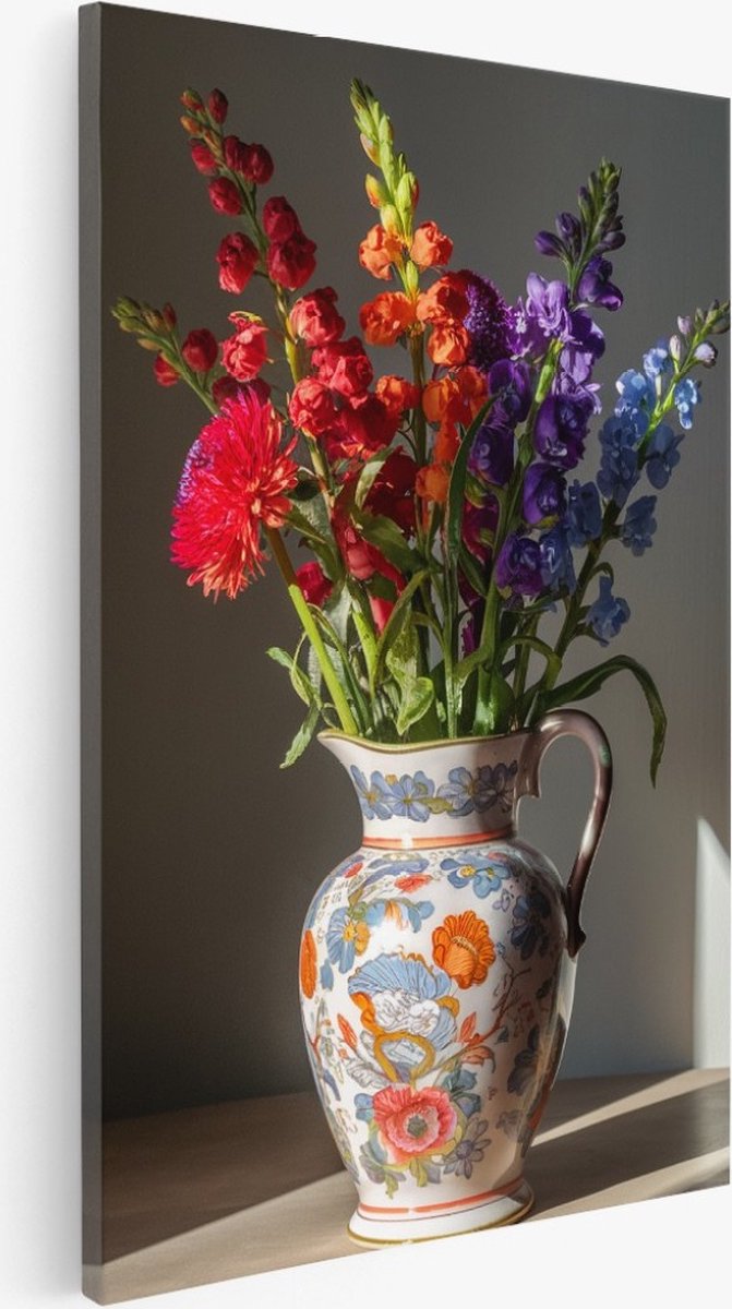 Saammp Canvas Schilderij - Bloemen - Natuur - Vaas in de zon - 50x70 - Foto op canvas - Wanddecoratie - Muurdecoratie Woonkamer - Kantoor Decoratie Multicolor