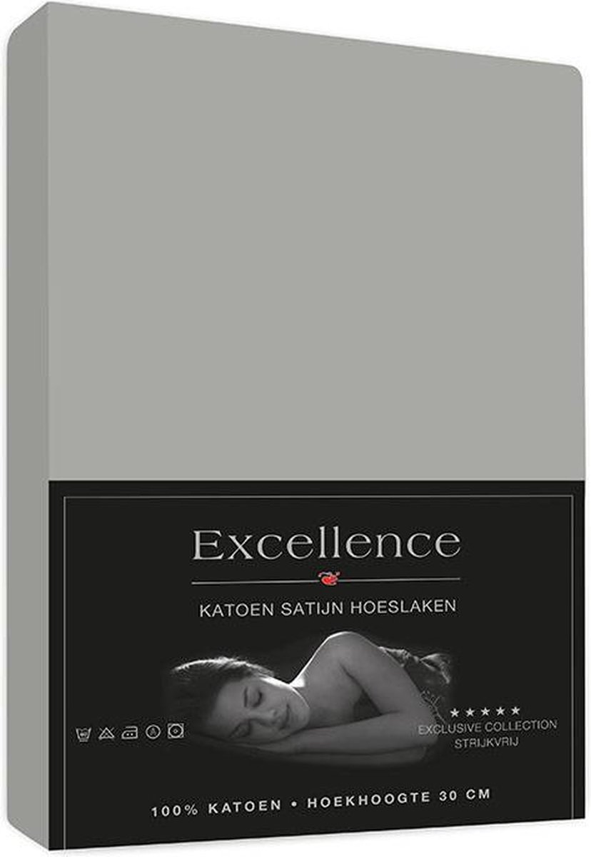Excellence Katoen Satijn hoeslaken 160x220cm + 30cm - Grijs