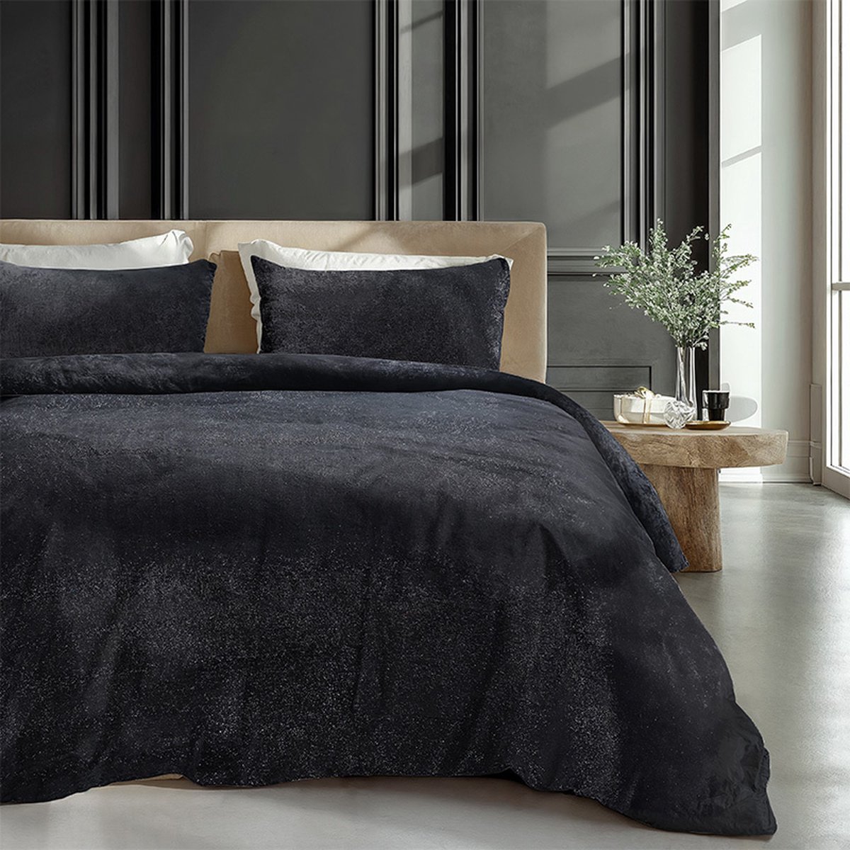 Dekbedovertrek Flanel Glamour Deco - Zwart