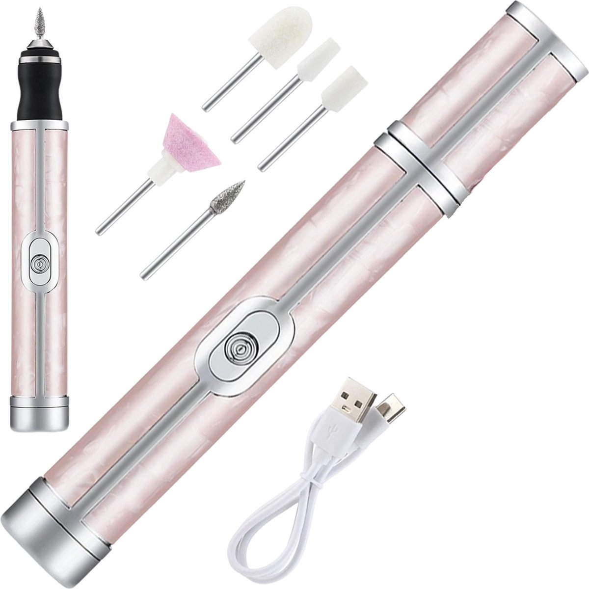 Draadloze Elektrische Nagelvijl Nagelfrees Met 5 Bitjes Roze - 4 Bedieningsmodi - Manicure Pedicure Set Elektrisch - Oplaadbaar - USB C Kabel