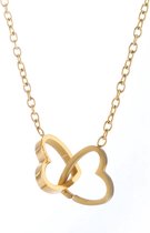Collier avec coeurs connectés - Acier inoxydable plaqué or - Collier fin femme avec pendentif coeur - Valentine