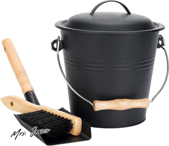 Kleine Vuurkorf Emmer Dubbel Geïsoleerd Metalen Asemmer 1,5 Gallon Met Deksel, Schop En Bezem - Voor Open Haard En Houtkachel Met Deksel Schop En Bezem