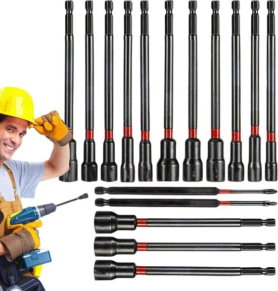 ColumPRO Magnetische boorbit houder sleutelhanger 1 set (8 stuks), eenhandig bedieningsontwerp 1/4'' zeskant schacht schroevendraaier bithouders voor gereedschapsopslag voor doe-het-zelf werkers