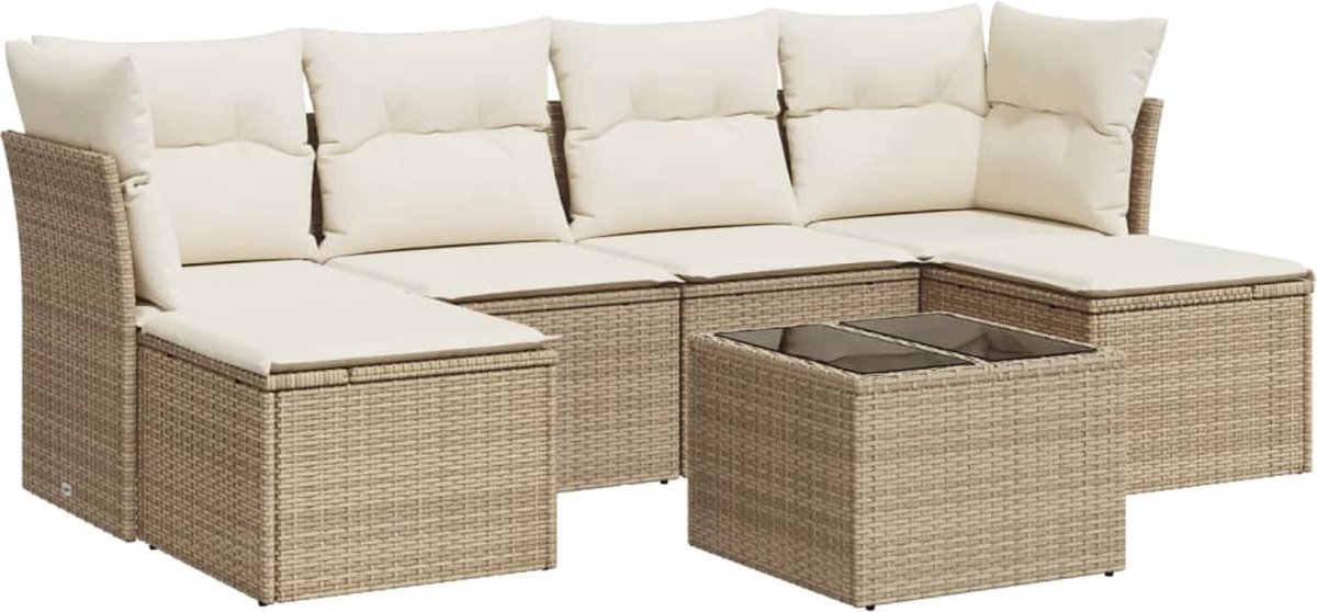 vidaXL 7-delige - Loungeset - met - kussens - poly - rattan - beige