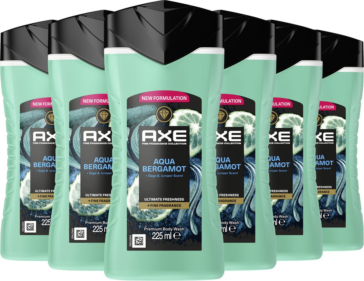 AXE Fine Fragrance Collection Douchegel - Aqua Bergamot - 6 x 225 ml - Voordeelverpakking