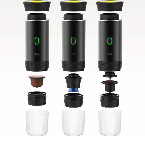 KWJNH Draagbare espressomachine, 4-6 min zelfverwarmend, 3 in 1 draagbaar koffiezetapparaat, tijden kleine lading, capsules, 50 voor ONE Larg