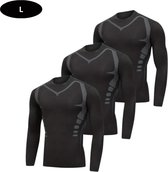 Nivard Chemise de Sport Homme - Sport - Fitness - Chemise de Compression - Chemise Corrective - Vêtements de sport - Homme - 3 Pièces - Zwart - L