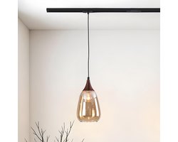 LumenXL 1-fase rail hanglamp Noi - amber glas - donkere houtoptiek - druppel