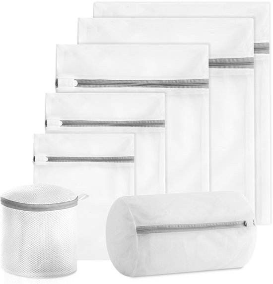 Set de 7 Sacs à linge YONO XL - Filets à linge avec fermeture éclair - Groot sac de lavage pour machine à laver - Wit